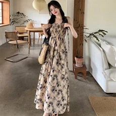 PEONIST 花朵吊帶長洋裝, 黑色