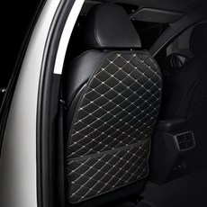 메이튼 자동차 가죽 퀄팅 킥매트 시트백 커버 원포켓, 블랙 + 아이보리, 1개
