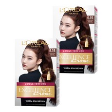 로레알파리 엑셀랑스 크림 빗캡으로 간편한 새치염색 염모제, 5.15호 웜 애쉬 브라운, 2개