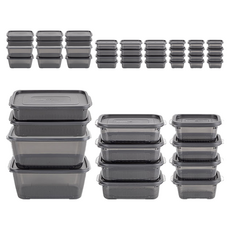 EASY&FREE Black Keep Edition冰箱收納保鮮盒全組 24入組, 290ml 8入+750ml 8入+1.7L 4入+3L 4入, 2組