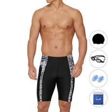 quaro 男款五分大尺碼室內泳褲 + 泳帽 + 泳鏡 + 耳塞 + 防水袋套組 ILM516S