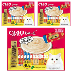 INABA CIAO 肉泥 鮪魚雞肉綜合口味, 綠茶除臭成分配方, 40個小包裝, 鮪魚雞肉綜合, 560g, 3袋