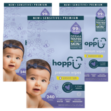 hoppi 嬰兒純水濕紙巾 低敏升級版 口手適用 80張, 240張, 3袋