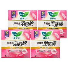 Laurier 蕾妮亞 台灣公司貨 零觸感特薄羽感棉 30cm, 4包, 6片, 特長夜用型
