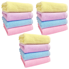 OK-PO-LO 好馬牌 台灣製造馬卡龍毛巾12入組 100%純棉 33cm x 76cm 各3入, 淡紫色 + 鵝黃色 + 淡藍色 + 粉紅色, 1組