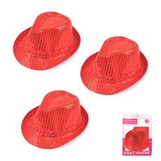 파티쇼 반짝이 신사 모자, 레드, 3개