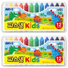 AMOS 阿摩司 Fasnet兒童蠟筆, 2個, 12色