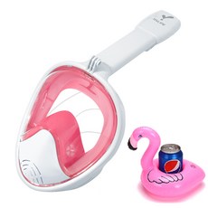 ITS LIFE 第三代全罩式全景浮潛面罩 + 裝備 + 杯架套組, 粉紅色