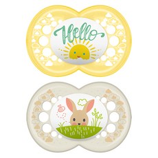 맘베이비 오리지널 실리콘 쪽쪽이 2p+간편세척케이스 옐로우 화이트, Original 6+, 1세트