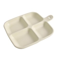 Homely Zakka 北歐單柄陶瓷四格分隔餐盤 陶瓷材質 分隔設計, 奶油黃, 1個