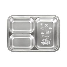 噗噗車不鏽鋼3格加深分隔餐盤, 銀色, 1個, 單品