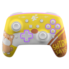 FlashFire 富雷迅 柴語錄 Switch/PC雙替換面板無線手把 支援多平台 附帶PC無線2.4G連接器 可設置連發功能, S203SH, 1個, 黃色