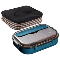 Mega 莫蘭迪304不鏽鋼五格便當盒 大款 Set - 31x20.5x7.5公分, 藍色, 附餐具 + 湯碗 + 便當袋, 1組