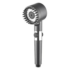 三段強勁增壓矽膠按摩蓮蓬頭 210g, 鐵灰色 + 銀色, 1個