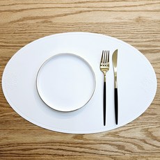 POSIELLA 北歐風矽膠防水橢圓磨砂餐桌墊 1mm, 磨砂白, 1個, 450 x 300 mm