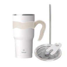 TAFUCO 泰福高 TRENTA大容量不鏽鋼保溫杯+把手杯套+不鏽鋼吸管+杯蓋組, Pure White, 900ml, 1組