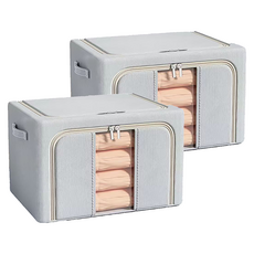 Inart 功能性布料雙開式收納整理袋 24L, 淺灰色, 2個