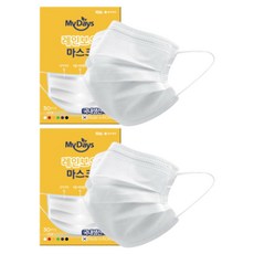 마이데이즈 MB필터 레인보우 일회용 컬러 덴탈 마스크 중형 M, 30개입, 2개, 퓨어화이트