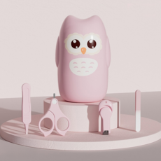 SC優選 嬰兒童指甲剪套裝護理用品 貓頭鷹 嬰兒專用 4件套裝, 淺粉色, 2組