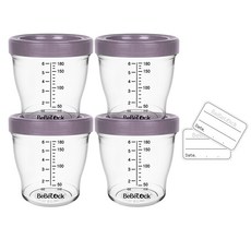 Bebelock Tritan副食品刻度密封罐, 180ml, 4個, 豆沙色