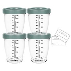 Bebelock Tritan副食品刻度密封罐, 藍灰色, 240ml, 4個