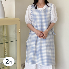 Hansday 格紋迷你開衩圍裙, 2個, 天藍色格紋
