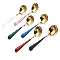 圓形不鏽鋼甜點湯匙 6種組, 黑色、白色、粉色、綠色、紅色、藍色, 1套