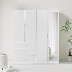 퍼리든 리르안 옷장 3단 서랍형 800+1단 행거 선반 거울형 800 장롱세트, 화이트