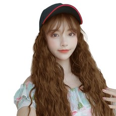 하이유니 히피 펌 시스루 뱅 헤어 모자 가발 50cm, 라이트브라운, 1개