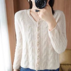 페이퍼먼츠 여성용 꽈배기 진주버튼 니트 가디건 07574