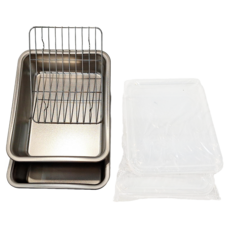 Arnest 不鏽鋼保鮮盒組 濾網 聚乙烯蓋子 日本產, 2個容器 + 2個蓋子 + 烤架, 1個