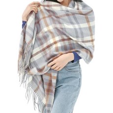 KissDiamond 韓系INS波浪格紋圍巾 藍灰, 180 x 68cm, 1個