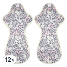 eechae 一體式特級夜用棉衛生棉 灰色花朵, 12個, 1入, 夜用加長