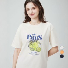 ELLEPARIS 여성용 FRUIT 통기성 루즈핏 그래픽 반팔 티셔츠