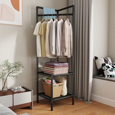 노크노크 공간활용 2단 슬림 코너 선반 행거, 블랙