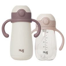 마더케이 허그 스테인리스 빨대컵 + 추 빨대컵 세트, 650ml, 1세트, 플럼 + 핑크베이지
