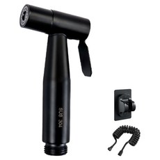 Okoro 不鏽鋼浴室清潔噴槍 + 2m螺旋水管組, 黑色, 1套