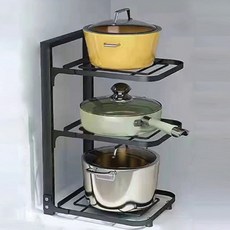 Market Plan 可調節高度平底鍋鍋具廚房置物架, 3層, 黑色, 1個