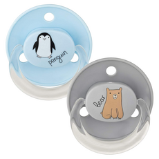 BABYNOVA 乳膠圓頭安撫奶嘴2入組, 1套, 0~24個月, 灰小熊 + 藍企鵝