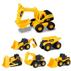 Boochuka 犀牛沙灘遊戲 小型挖土機 + 迷你工程車5件組 重型裝備玩具套組, 混合色, 1個
