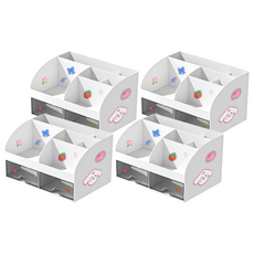 투코비 다용도 수납정리함 심플 데스크 오거나이저 6홀더 2서랍 + 데코스티커 세트, 혼합색상, 4세트