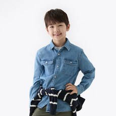 Tommy Hilfiger 兒童中藍色丹寧棉質襯衫