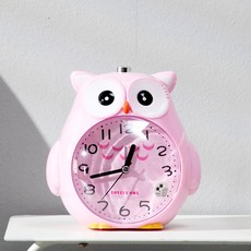 에이치씨클락 무소음 부엉이 캐릭터 알람시계, 핑크