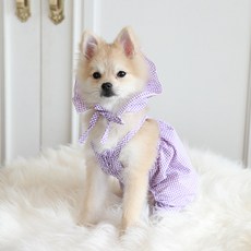 petit dog 寵物狗格紋連身衣套組 DA018, 紫色