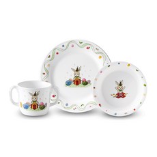 HANKOOK CHINAWARE 印花圓盤杯子組, 單色, 3種餐具(湯碗+盤子+湯杯)