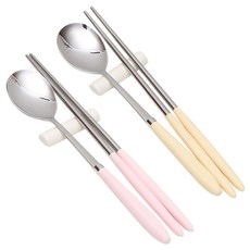 윌리브 아모스 파스텔 수저세트, 핑크 + 옐로우, 숟가락 + 젓가락, 2세트