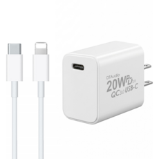 DTAudio 20W PD閃充頭 + Lightning快充線 2m PD20WC-02, 白色, 1套