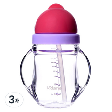 키즈미 유아용 트라이탄 트레이닝 빨대컵, 240ml, 3개, 레드
