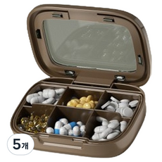 Lichy Ssalbong 簡約高級透明星期藥盒 6格 棕色 L(10 x 7 x 2.5 cm), 5個