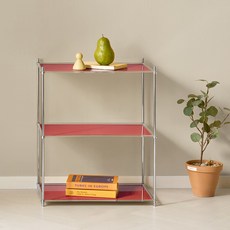 뮤레브 직사각 철제 모듈 미드센츄리 모던 사이드 테이블 선반, 레드, 3단